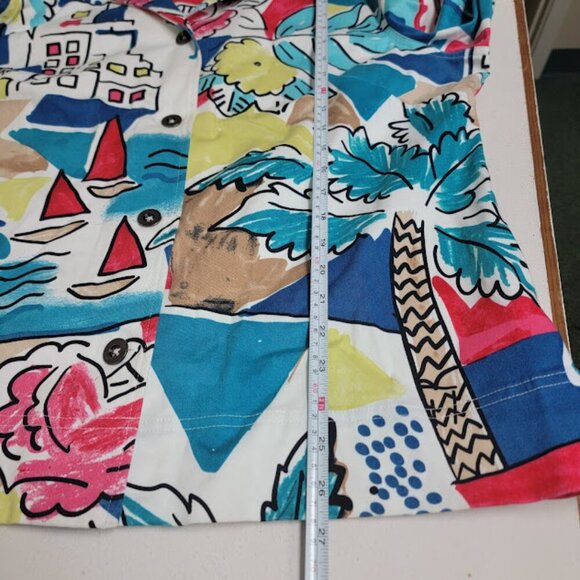 Additions by Chicos Boat Harbor Print Jacket Sz 3 XL Artsy Cotton Blend Long Slv - Picture 7 of 12